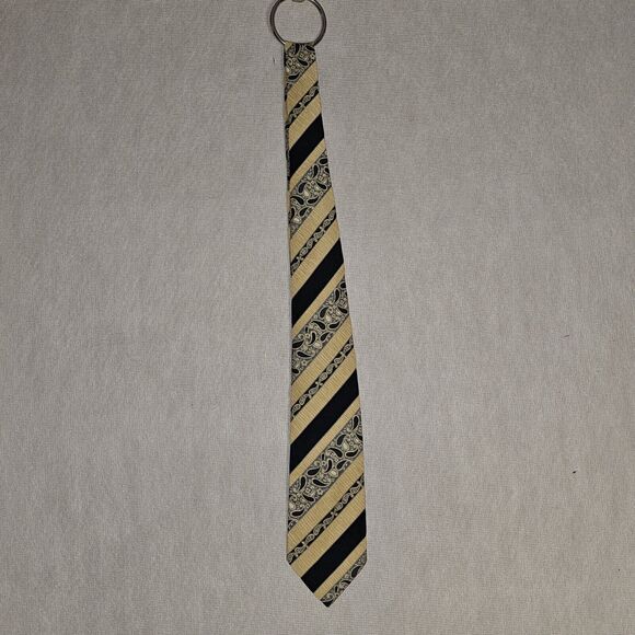 Colosseo Di Roma Mens Neck Tie Polyester Yellow Black Texture Diagonal Vintage - Picture 5 of 10